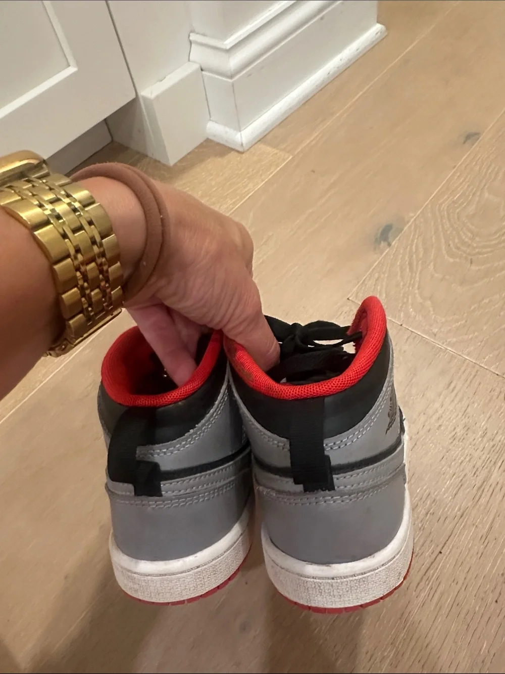 Nike Kids High-Top Sneakers in Black, Gray & Red